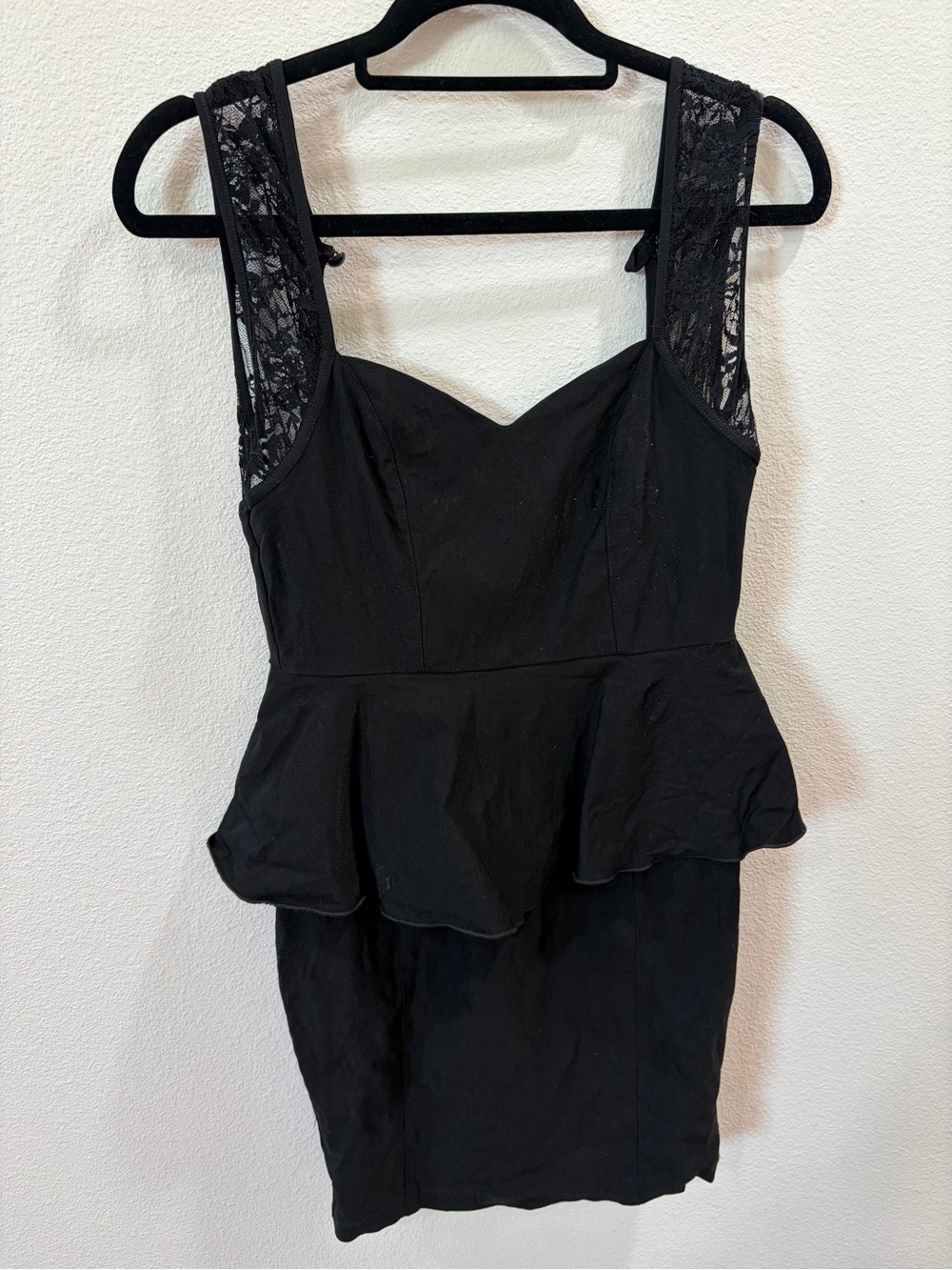 Black Lace-Accent Peplum Slip Dress